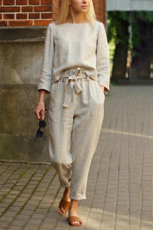 Linen Round Neck Two-Piece Set