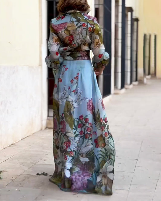 Elegant Printed Shirt &amp; Skirt Set