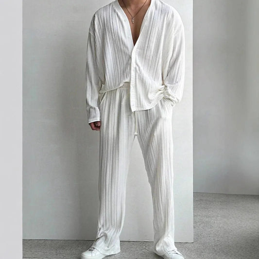 Men’s Casual Button Shirt &amp; Trousers Set