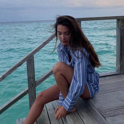 Loose Striped Shirt Two-Piece Set