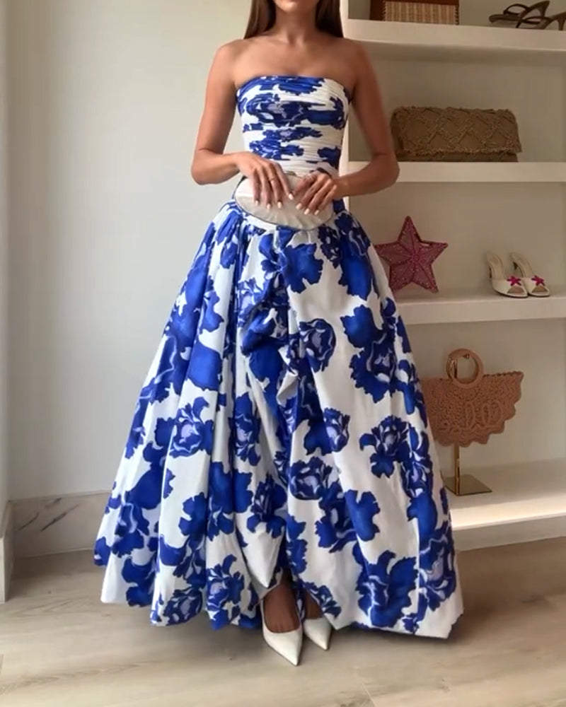 Elegant Strapless Floral Dress