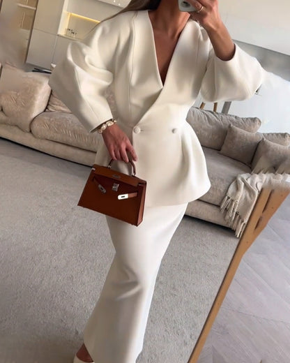 V-Neck Top &amp; Skirt Two-Piece Set