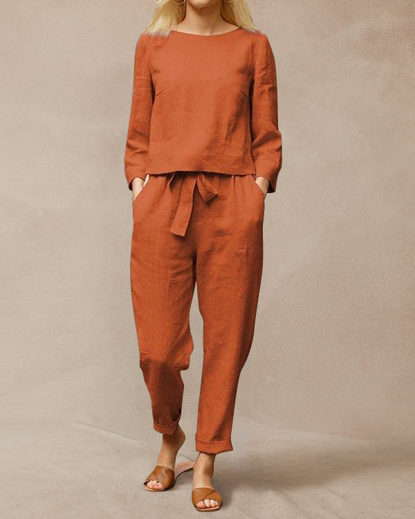 Linen Round Neck Two-Piece Set