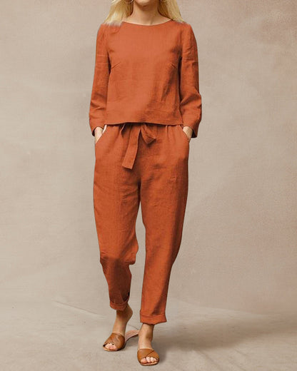 Linen Round Neck Two-Piece Set