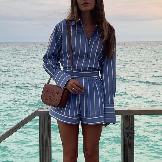 Loose Striped Shirt Two-Piece Set