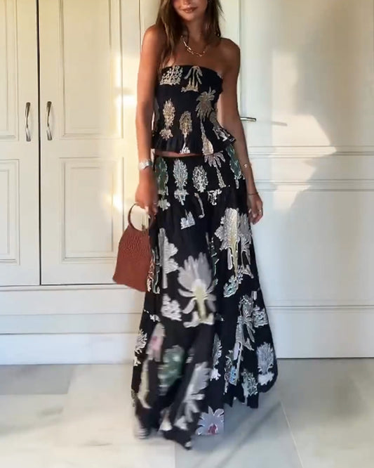 Holiday Print Strapless Two-Piece Set