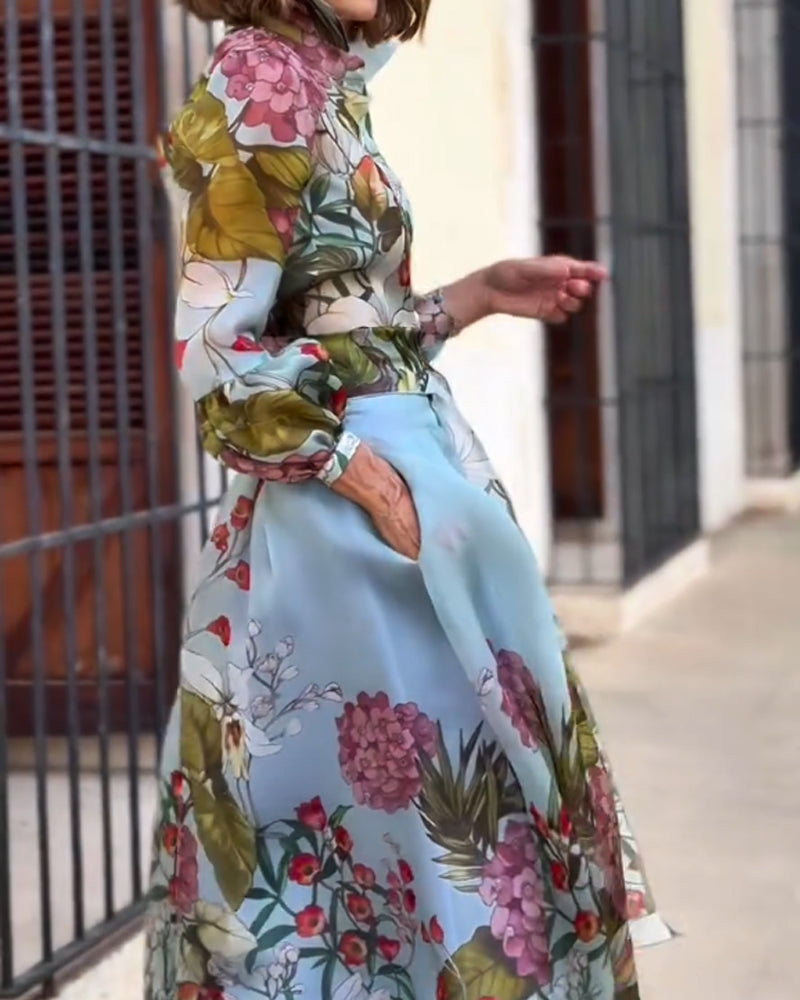 Elegant Printed Shirt &amp; Skirt Set