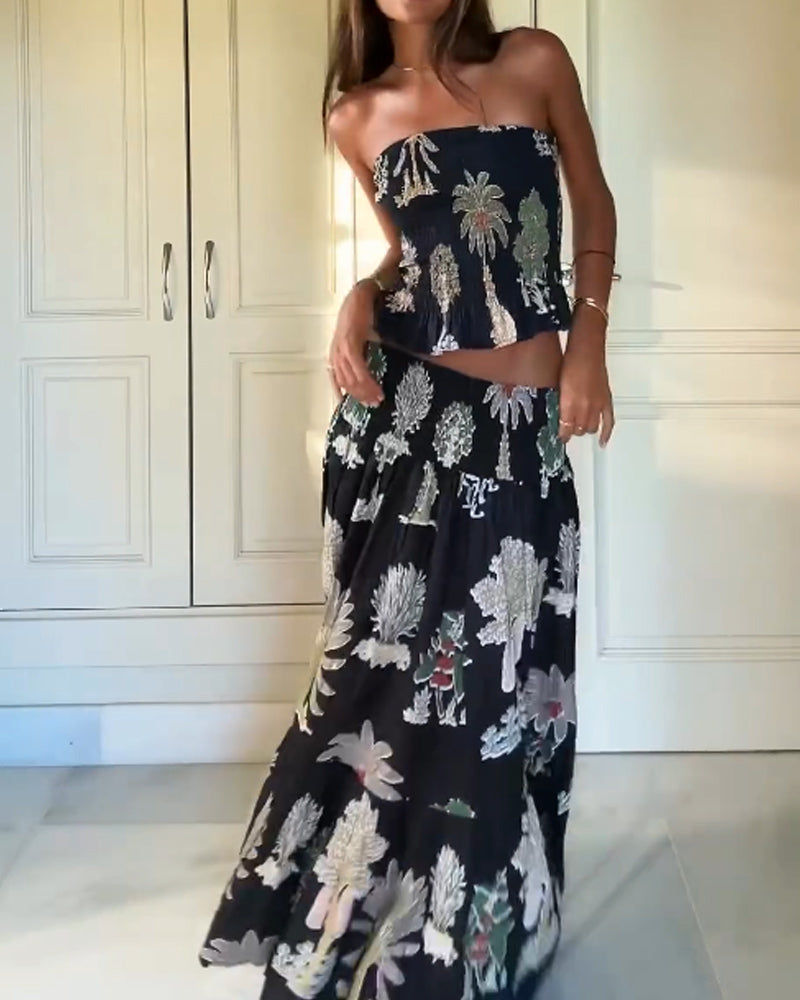 Holiday Print Strapless Two-Piece Set