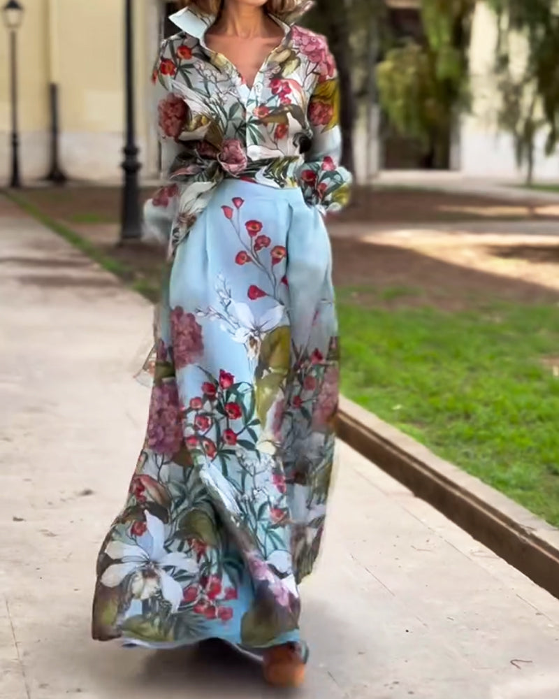 Elegant Printed Shirt &amp; Skirt Set