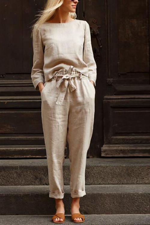 Linen Round Neck Two-Piece Set