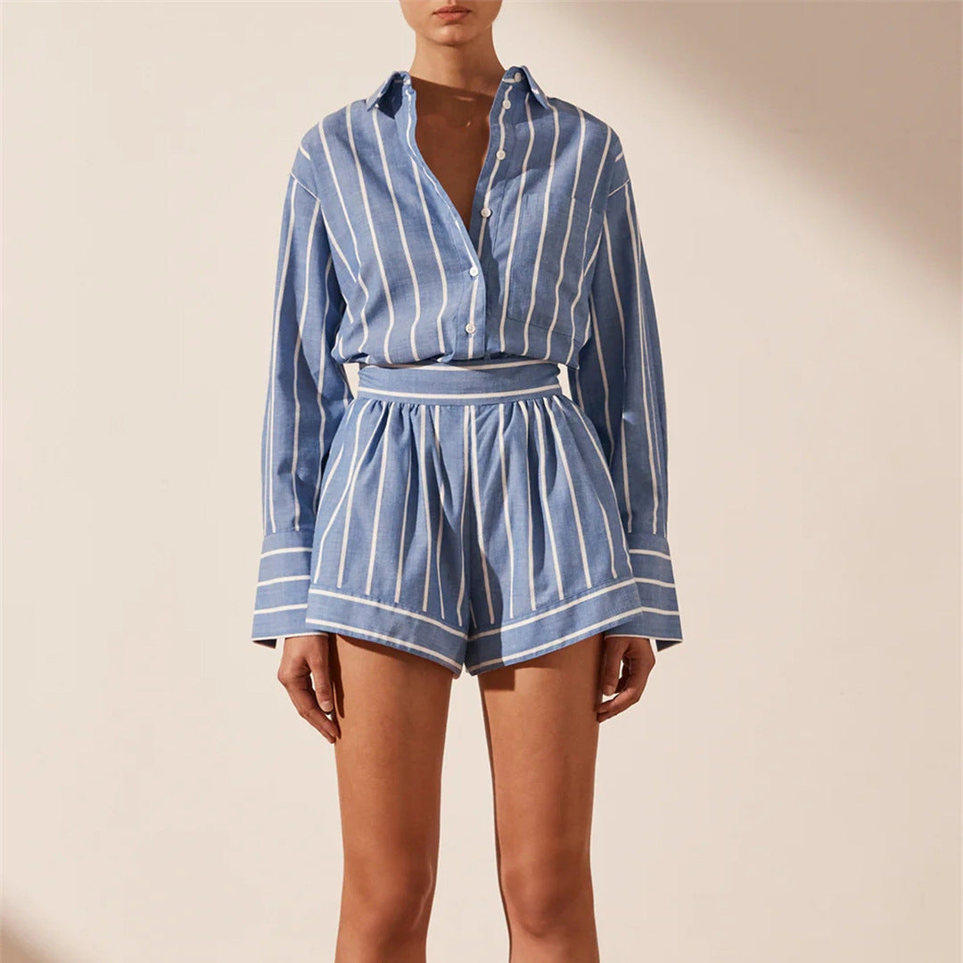 Loose Striped Shirt Two-Piece Set