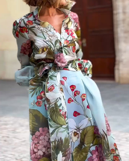 Elegant Printed Shirt &amp; Skirt Set